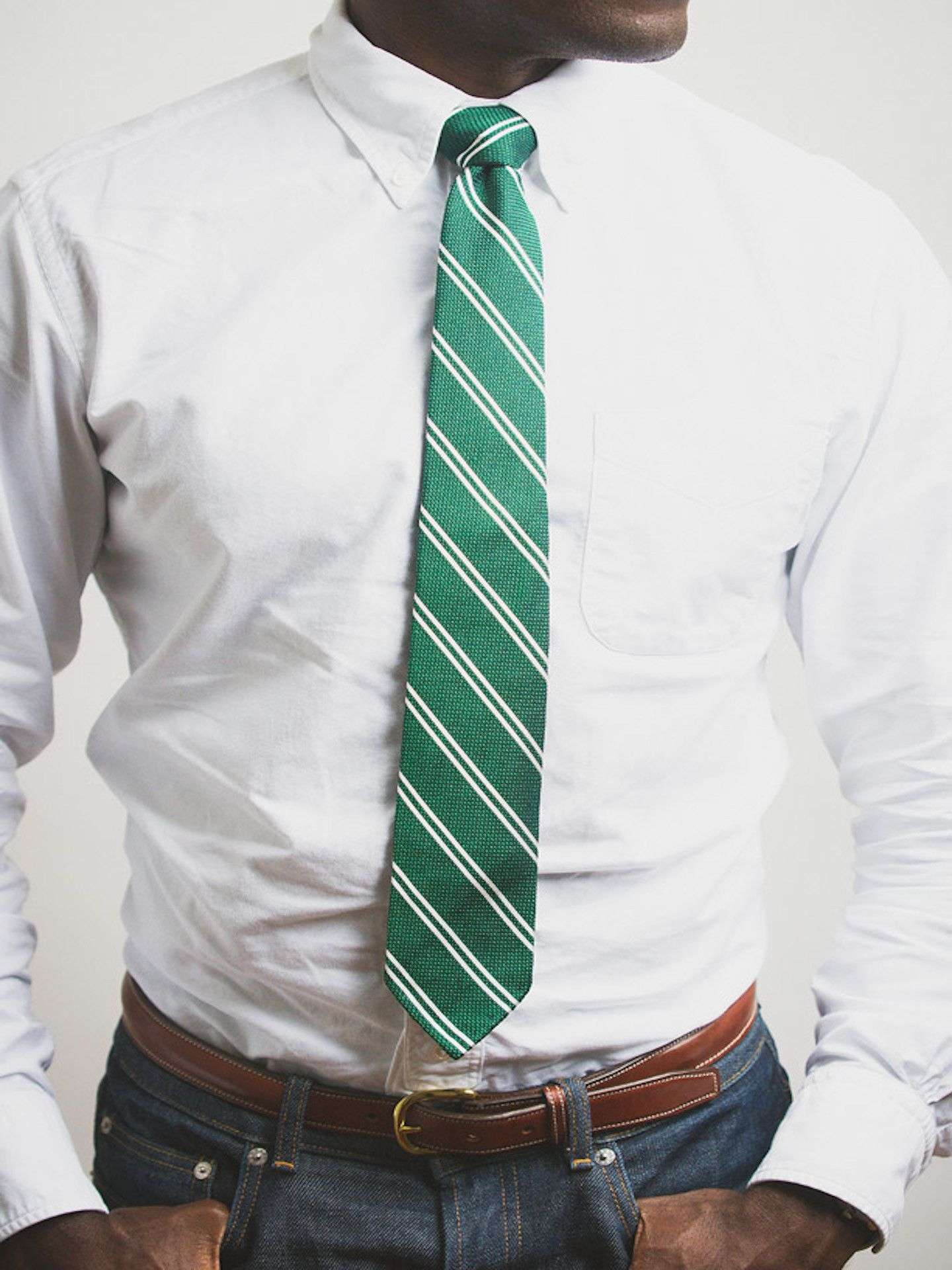 Green Grenadine With White Double Stripes